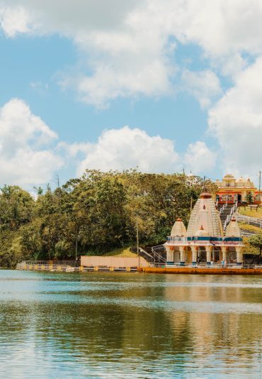 Landscape of Grand Bassin lake - a sacred crater lake, most important hindu landmark in Mauritius island