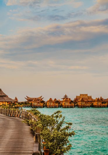 Beautiful hotel resort with water bungalows at Mabul Island - Borneo, Malaysia