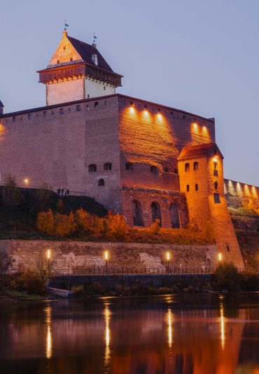 Medieval Hermann Castle on a late October evening. Narva, Estonia